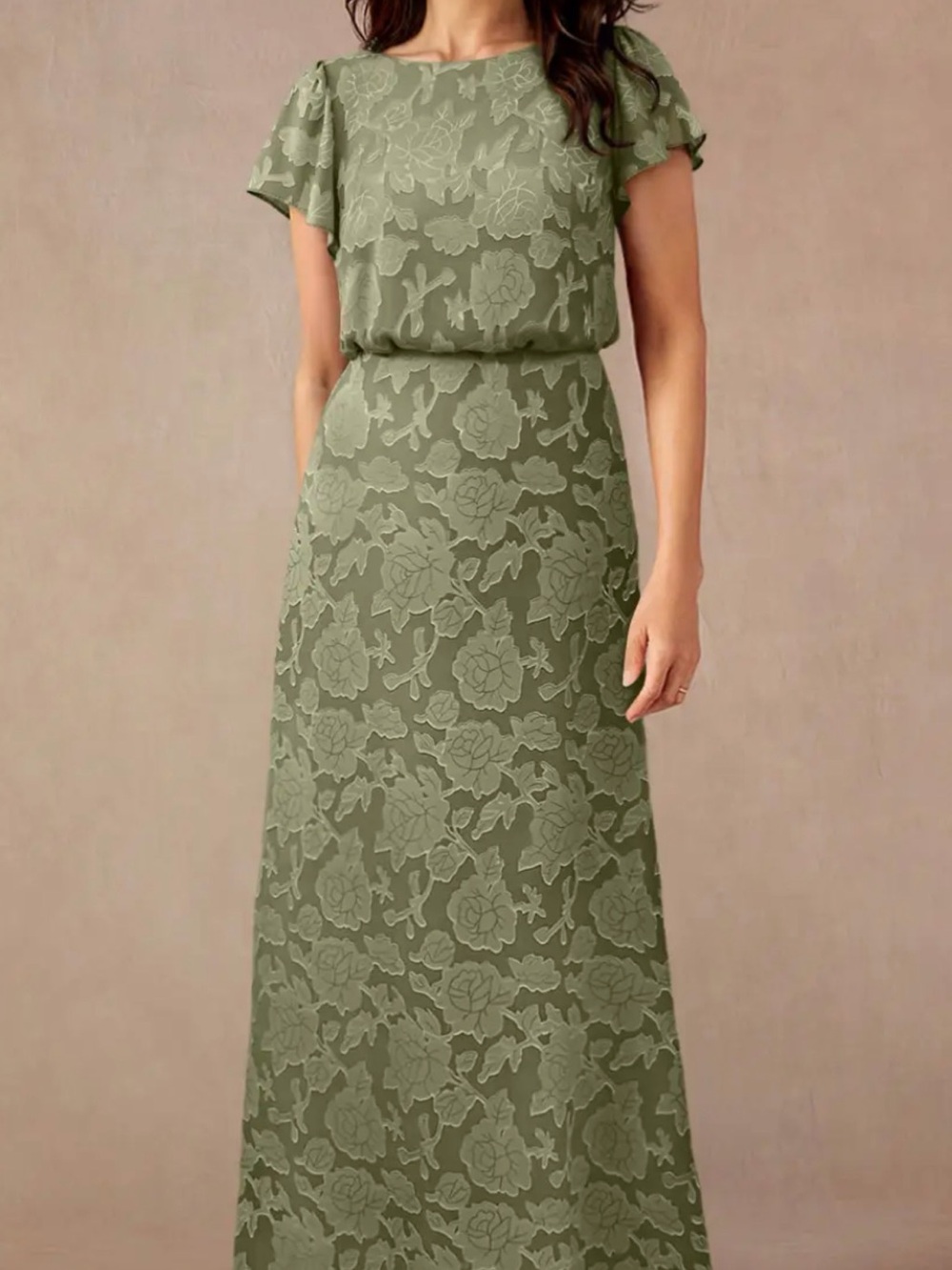 Azazie Lehi
Pistachio A-Line Boatneck Floral Burnout Dress